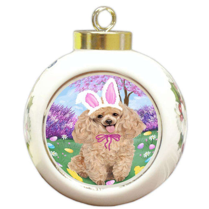 Poodle Dog Easter Holiday Round Ball Christmas Ornament RBPOR49220