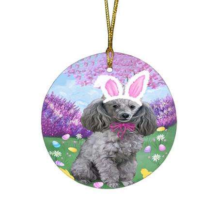 Poodle Dog Easter Holiday Round Flat Christmas Ornament RFPOR49209