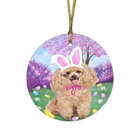 Poodle Dog Easter Holiday Round Flat Christmas Ornament RFPOR49211
