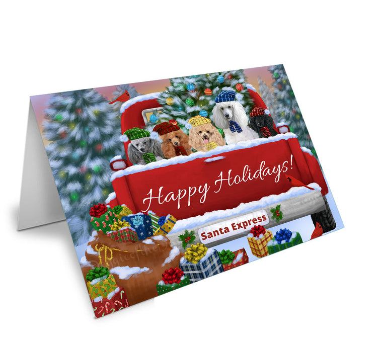 Christmas Red Truck Travlin Home for the Holidays Poodle Dogs Handmade Artwork Assorted Pets Greeting Cards and Note Cards with Envelopes for All Occasions and Holiday Seasons