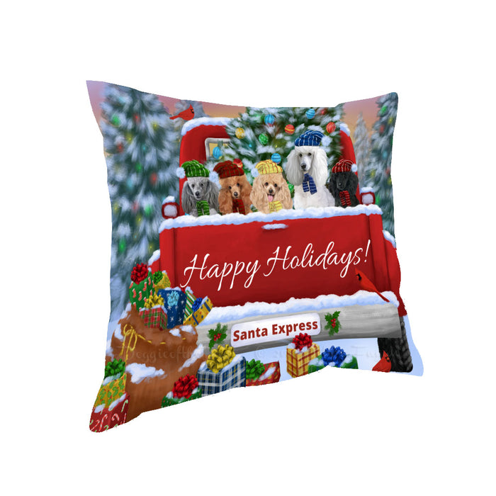 Christmas Red Truck Travlin Home for the Holidays Poodle Dogs Pillow with Top Quality High-Resolution Images - Ultra Soft Pet Pillows for Sleeping - Reversible & Comfort - Ideal Gift for Dog Lover - Cushion for Sofa Couch Bed - 100% Polyester