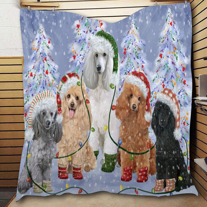 Christmas Lights and Poodle Dogs  Quilt Bed Coverlet Bedspread - Pets Comforter Unique One-side Animal Printing - Soft Lightweight Durable Washable Polyester Quilt