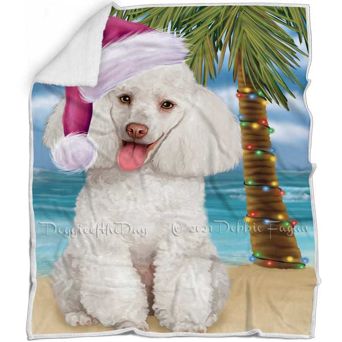 Summertime Happy Holidays Christmas Poodle Dog on Tropical Island Beach Blanket D190