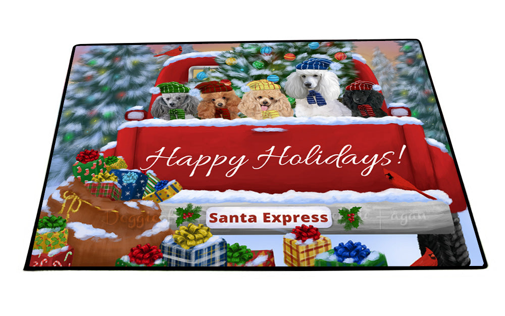 Christmas Red Truck Travlin Home for the Holidays Poodle Dogs Floor Mat- Anti-Slip Pet Door Mat Indoor Outdoor Front Rug Mats for Home Outside Entrance Pets Portrait Unique Rug Washable Premium Quality Mat