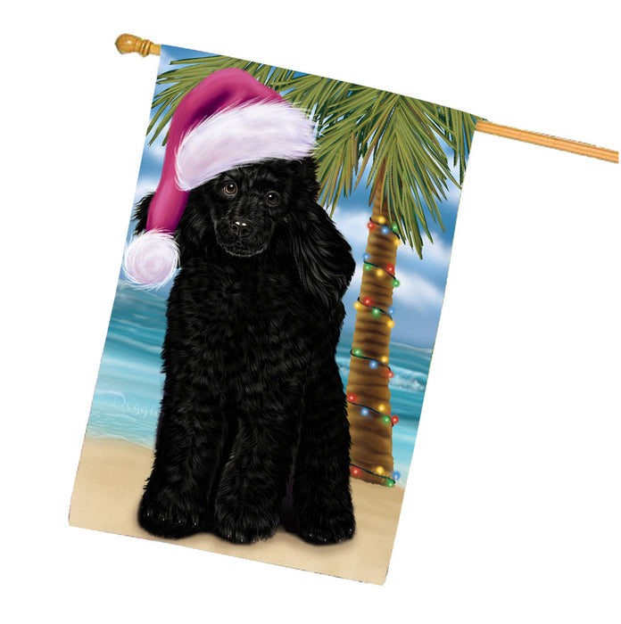 Christmas Summertime Beach Poodle Dog House Flag Outdoor Decorative Double Sided Pet Portrait Weather Resistant Premium Quality Animal Printed Home Decorative Flags 100% Polyester FLG68773