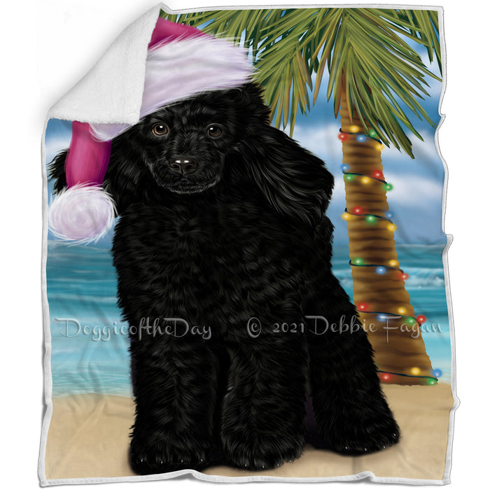 Summertime Happy Holidays Christmas Poodle Dog on Tropical Island Beach Blanket D193