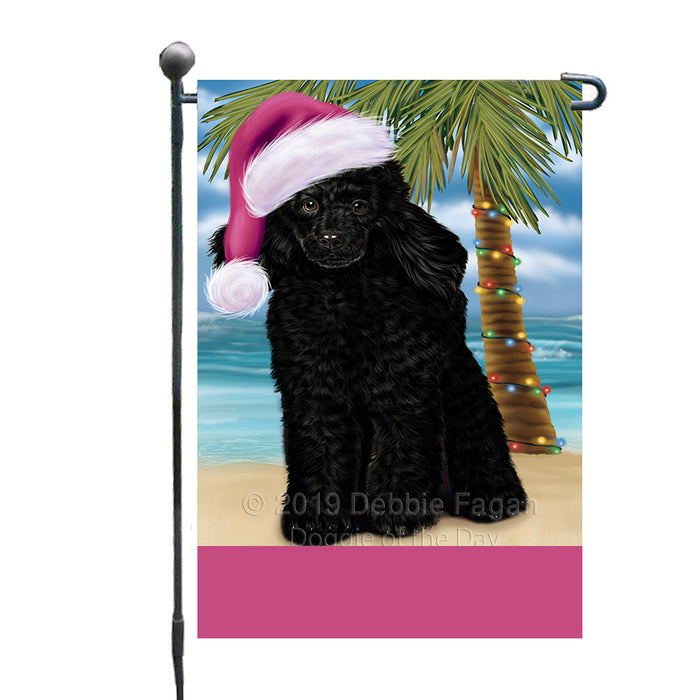Personalized Summertime Happy Holidays Christmas Poodle Dog on Tropical Island Beach  Custom Garden Flags GFLG-DOTD-A60511