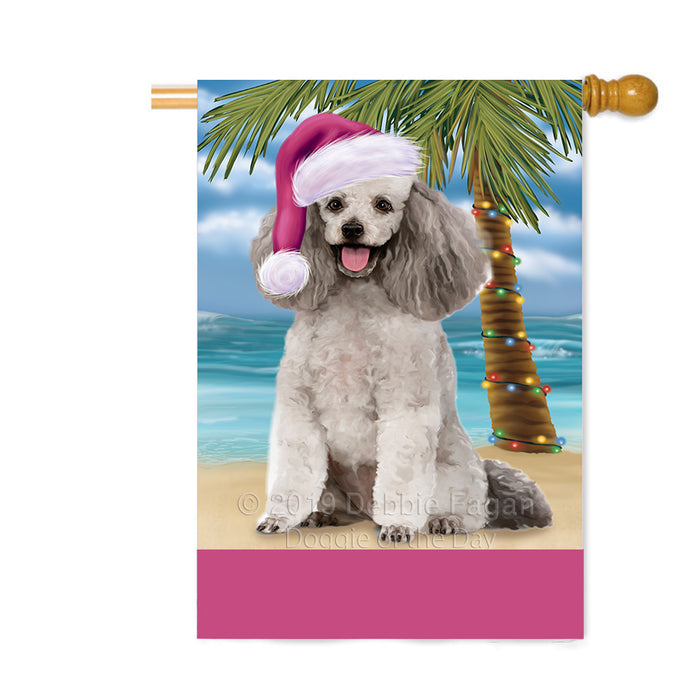 Personalized Summertime Happy Holidays Christmas Poodle Dog on Tropical Island Beach Custom House Flag FLG-DOTD-A60568