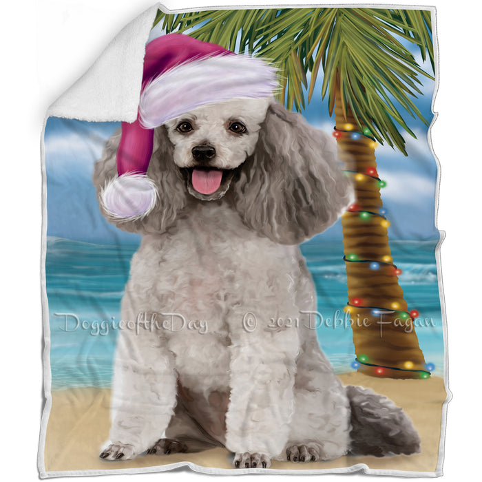 Summertime Happy Holidays Christmas Poodle Dog on Tropical Island Beach Blanket D194