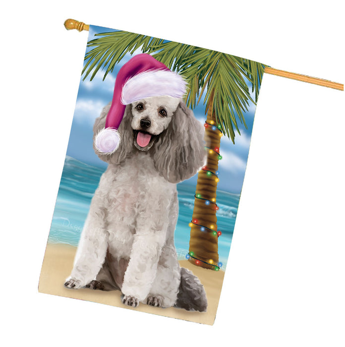 Christmas Summertime Beach Poodle Dog House Flag Outdoor Decorative Double Sided Pet Portrait Weather Resistant Premium Quality Animal Printed Home Decorative Flags 100% Polyester FLG68774