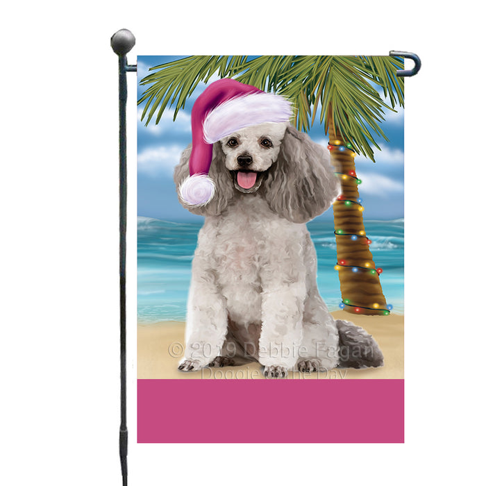 Personalized Summertime Happy Holidays Christmas Poodle Dog on Tropical Island Beach  Custom Garden Flags GFLG-DOTD-A60512