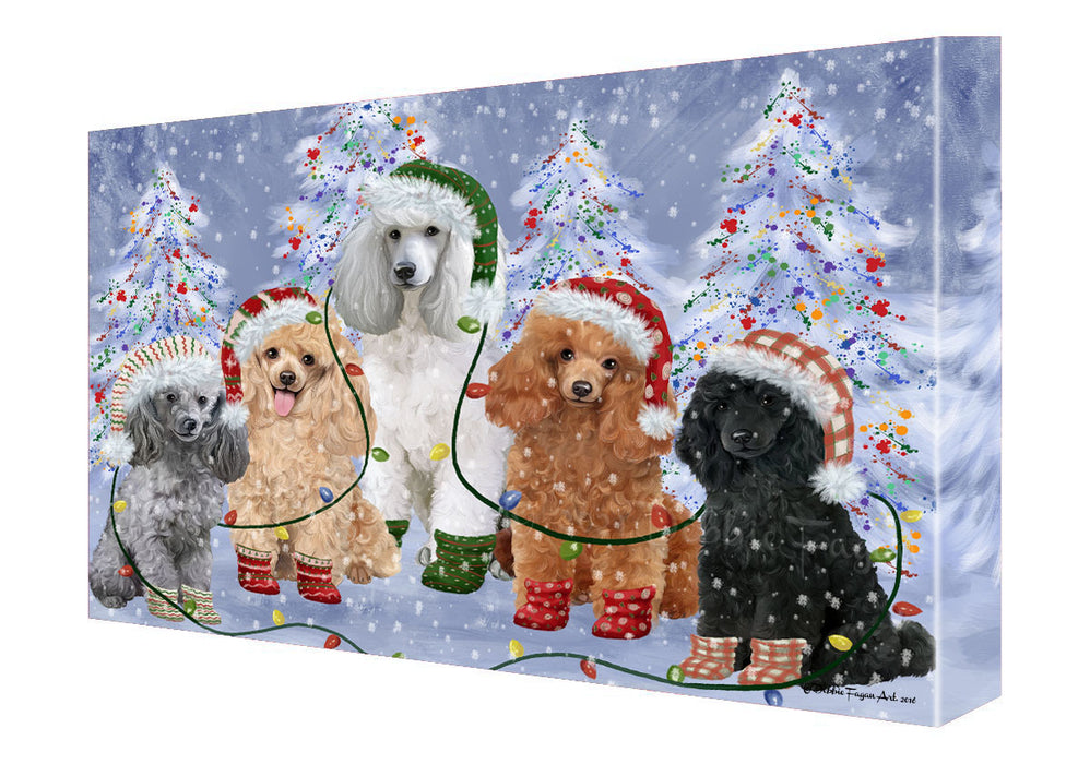 Christmas Lights and Poodle Dogs Canvas Wall Art - Premium Quality Ready to Hang Room Decor Wall Art Canvas - Unique Animal Printed Digital Painting for Decoration