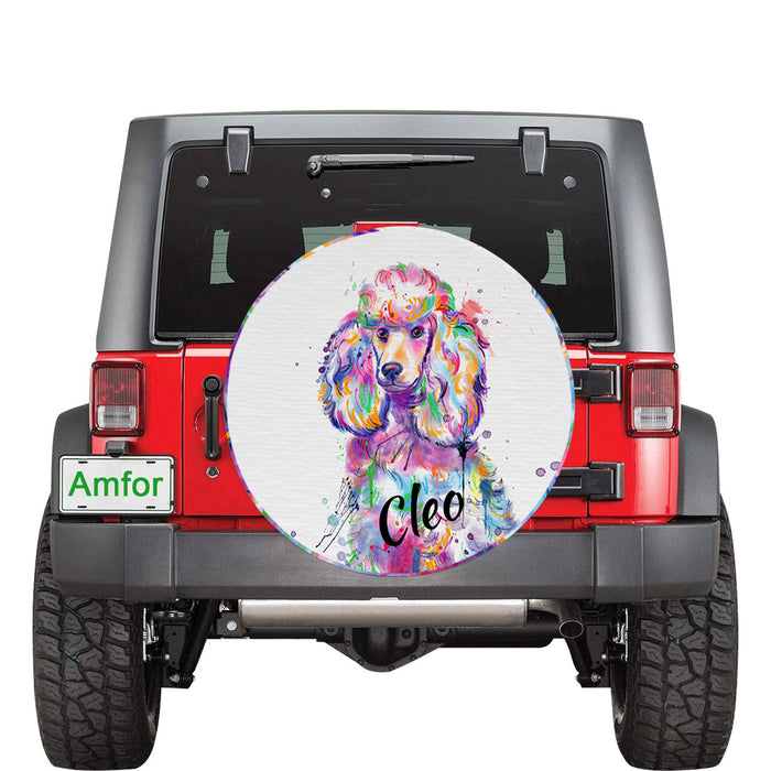 Custom Pet Name Personalized Watercolor Poodle Dog Car Tire Cover