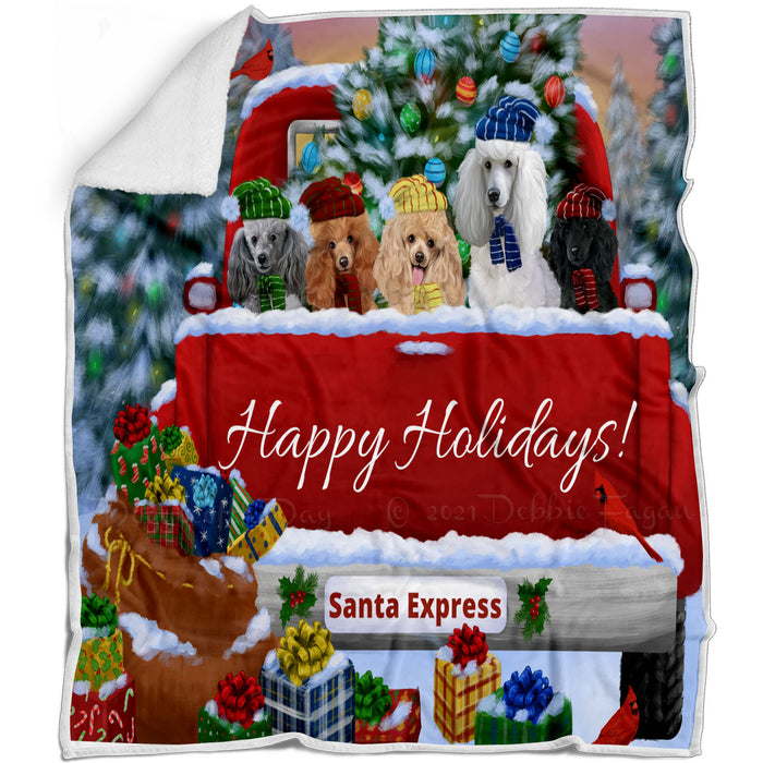 Christmas Red Truck Travlin Home for the Holidays Poodle Dogs Blanket - Lightweight Soft Cozy and Durable Bed Blanket - Animal Theme Fuzzy Blanket for Sofa Couch