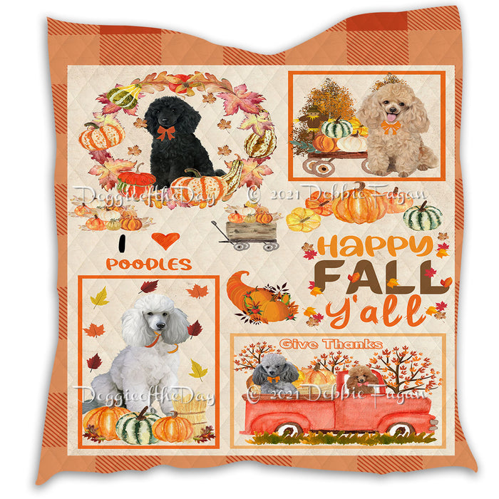 Happy Fall Y'all Pumpkin Poodle Dogs Quilt Bed Coverlet Bedspread - Pets Comforter Unique One-side Animal Printing - Soft Lightweight Durable Washable Polyester Quilt