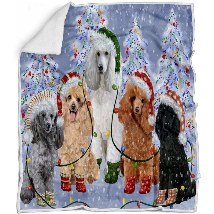 Christmas Lights and Poodle Dogs Blanket - Lightweight Soft Cozy and Durable Bed Blanket - Animal Theme Fuzzy Blanket for Sofa Couch
