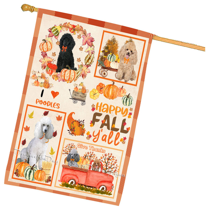 Happy Fall Y'all Pumpkin Poodle Dogs House Flag Outdoor Decorative Double Sided Pet Portrait Weather Resistant Premium Quality Animal Printed Home Decorative Flags 100% Polyester