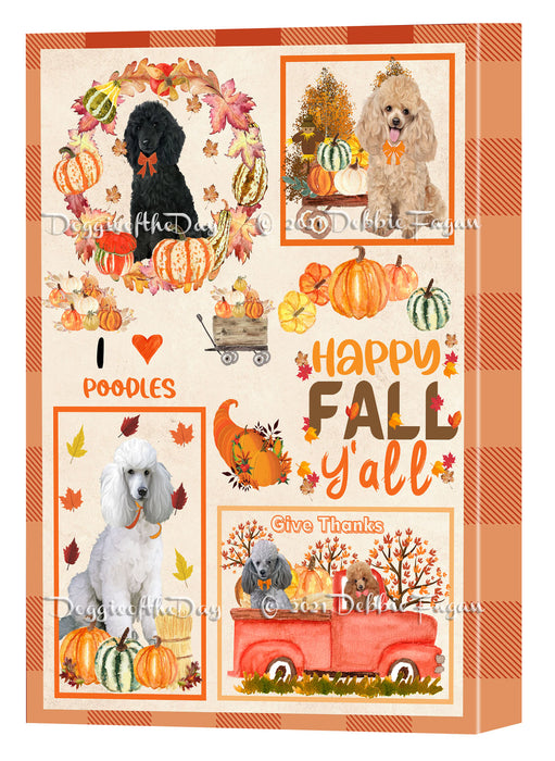 Happy Fall Y'all Pumpkin Poodle Dogs Canvas Wall Art - Premium Quality Ready to Hang Room Decor Wall Art Canvas - Unique Animal Printed Digital Painting for Decoration