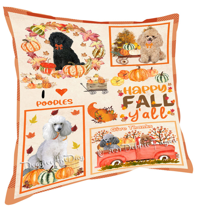 Happy Fall Y'all Pumpkin Poodle Dogs Pillow with Top Quality High-Resolution Images - Ultra Soft Pet Pillows for Sleeping - Reversible & Comfort - Ideal Gift for Dog Lover - Cushion for Sofa Couch Bed - 100% Polyester