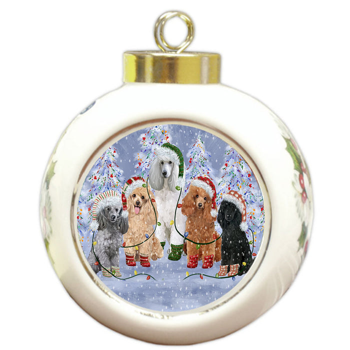 Christmas Lights and Poodle Dogs Round Ball Christmas Ornament Pet Decorative Hanging Ornaments for Christmas X-mas Tree Decorations - 3" Round Ceramic Ornament