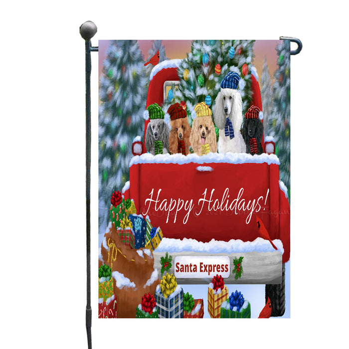 Christmas Red Truck Travlin Home for the Holidays Poodle Dogs Garden Flags- Outdoor Double Sided Garden Yard Porch Lawn Spring Decorative Vertical Home Flags 12 1/2"w x 18"h