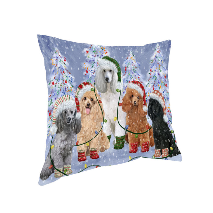 Christmas Lights and Poodle Dogs Pillow with Top Quality High-Resolution Images - Ultra Soft Pet Pillows for Sleeping - Reversible & Comfort - Ideal Gift for Dog Lover - Cushion for Sofa Couch Bed - 100% Polyester