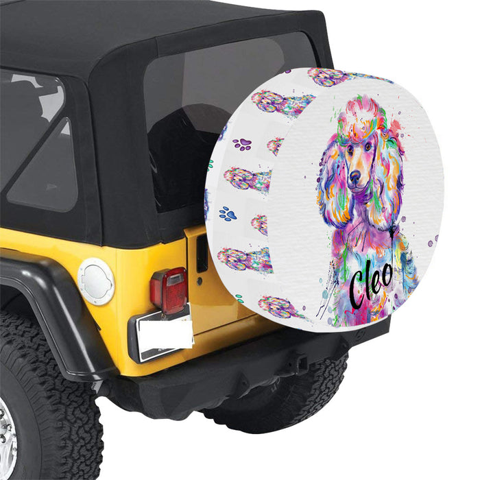 Custom Pet Name Personalized Watercolor Poodle Dog Car Tire Cover