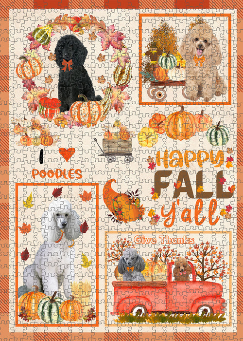 Happy Fall Y'all Pumpkin Poodle Dogs Portrait Jigsaw Puzzle for Adults Animal Interlocking Puzzle Game Unique Gift for Dog Lover's with Metal Tin Box