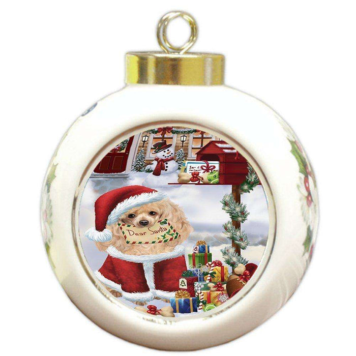 Poodles Dear Santa Letter Christmas Holiday Mailbox Dog Round Ball Ornament