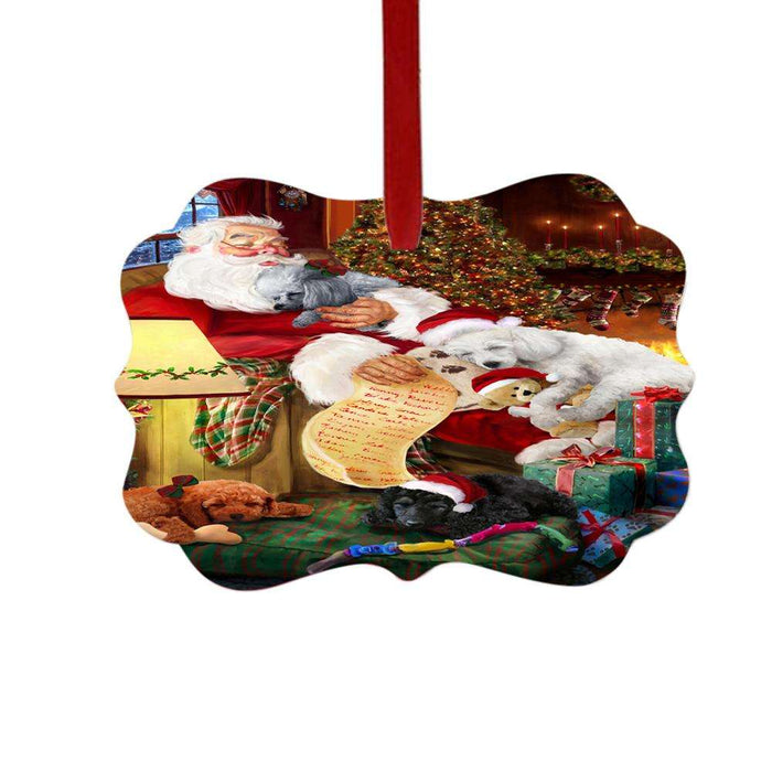 Poodles Dog and Puppies Sleeping with Santa Double-Sided Photo Benelux Christmas Ornament LOR49305