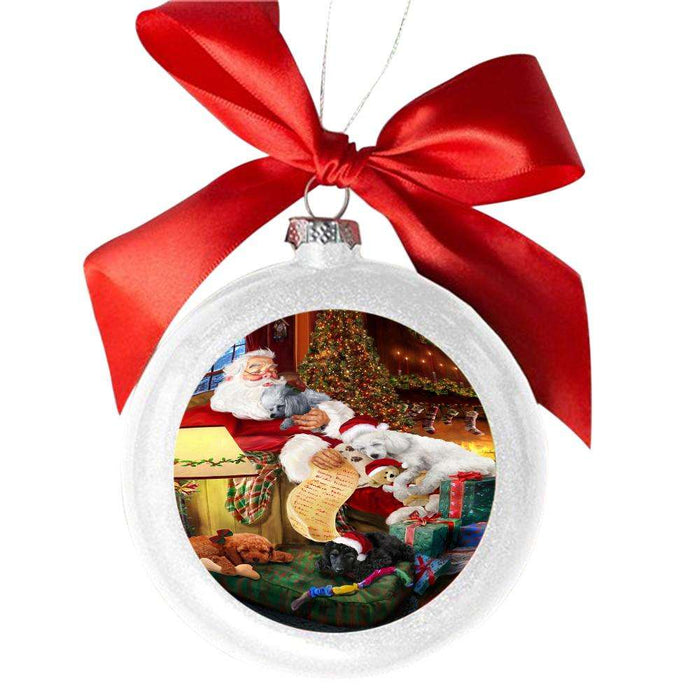 Poodles Dog and Puppies Sleeping with Santa White Round Ball Christmas Ornament WBSOR49305