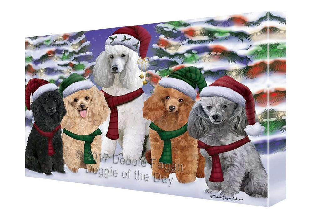 Poodles Dog Christmas Family Portrait in Holiday Scenic Background Canvas Wall Art
