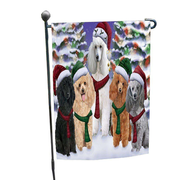 Poodles Dog Christmas Family Portrait in Holiday Scenic Background Garden Flag