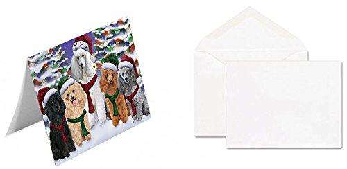 Poodles Dog Christmas Family Portrait in Holiday Scenic Background Handmade Artwork Assorted Pets Greeting Cards and Note Cards with Envelopes for All Occasions and Holiday Seasons