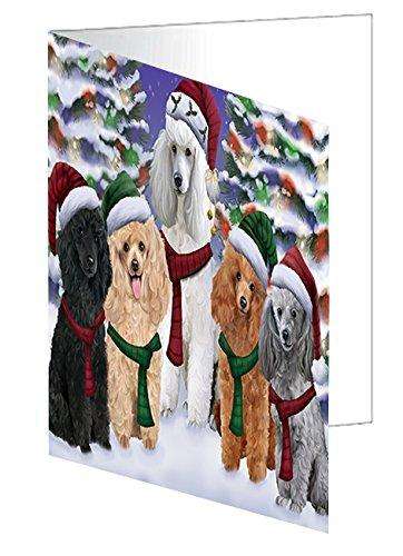 Poodles Dog Christmas Family Portrait in Holiday Scenic Background Handmade Artwork Assorted Pets Greeting Cards and Note Cards with Envelopes for All Occasions and Holiday Seasons