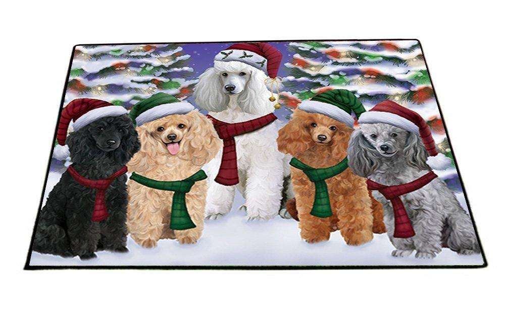 Poodles Dog Christmas Family Portrait in Holiday Scenic Background Indoor/Outdoor Floormat