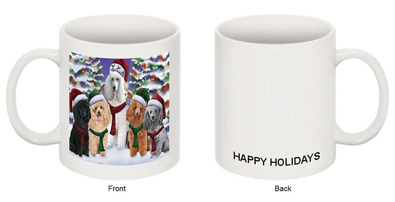 Poodles Dog Christmas Family Portrait in Holiday Scenic Background Mug
