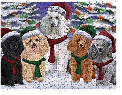 Poodles Dog Christmas Family Portrait in Holiday Scenic Background Puzzle  (300 pc.)