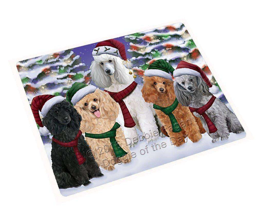 Poodles Dog Christmas Family Portrait in Holiday Scenic Background Tempered Cutting Board