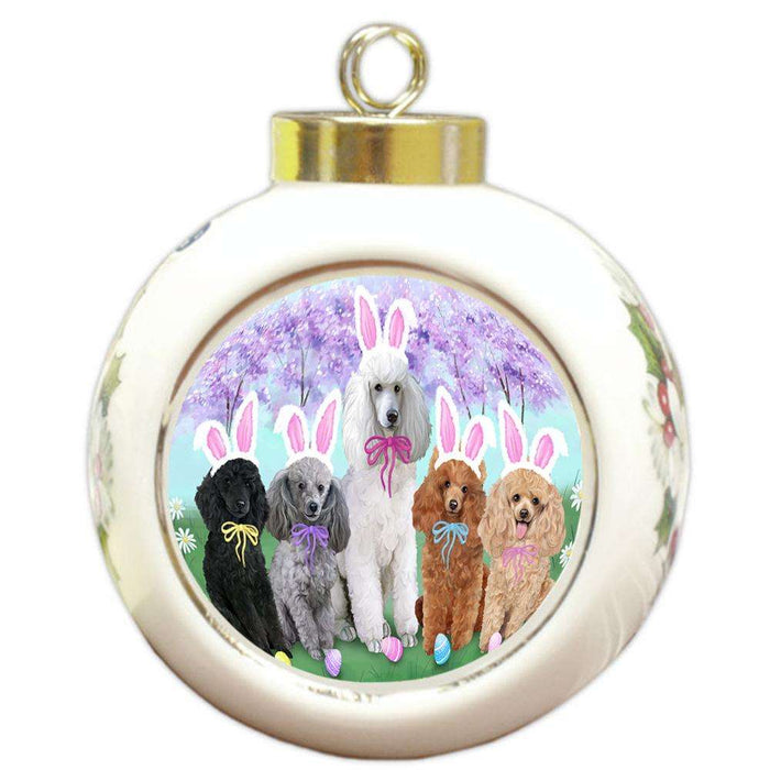 Poodles Dog Easter Holiday Round Ball Christmas Ornament RBPOR49180