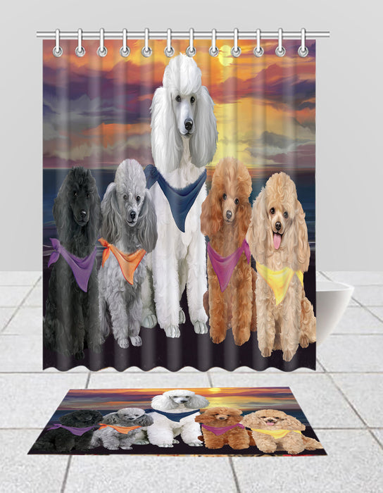 Family Sunset Portrait Poodle Dogs Bath Mat and Shower Curtain Combo