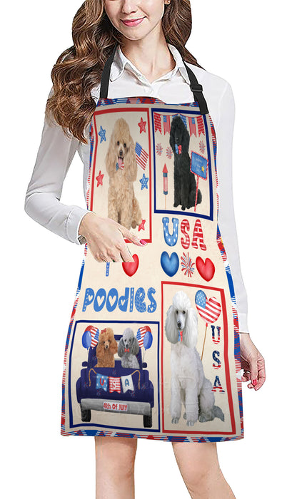 4th of July Independence Day I Love USA Poodle Dogs Apron - Adjustable Long Neck Bib for Adults - Waterproof Polyester Fabric With 2 Pockets - Chef Apron for Cooking, Dish Washing, Gardening, and Pet Grooming