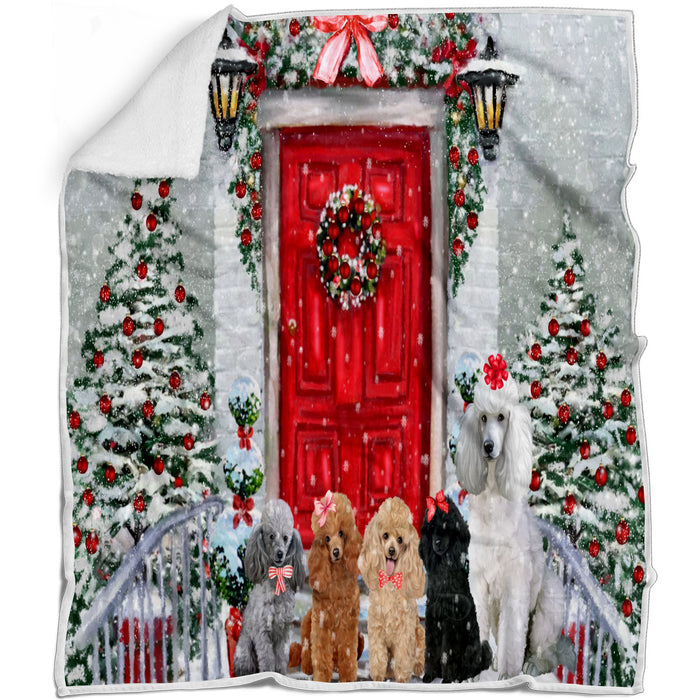 Christmas Holiday Welcome Poodle Dogs Blanket - Lightweight Soft Cozy and Durable Bed Blanket - Animal Theme Fuzzy Blanket for Sofa Couch