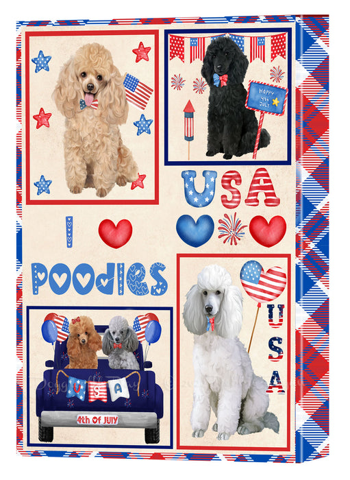 4th of July Independence Day I Love USA Poodle Dogs Canvas Wall Art - Premium Quality Ready to Hang Room Decor Wall Art Canvas - Unique Animal Printed Digital Painting for Decoration