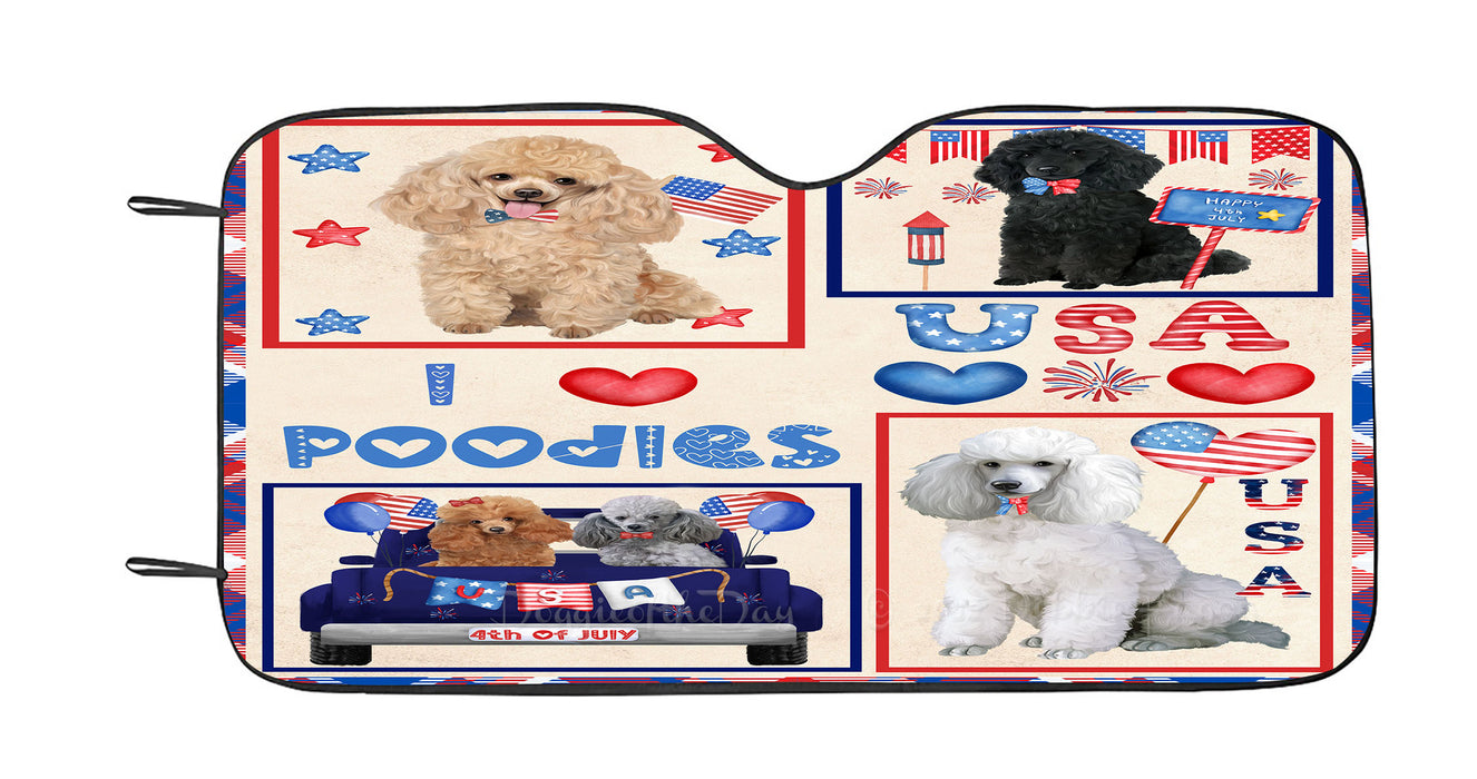 4th of July Independence Day I Love USA Poodle Dogs Car Sun Shade Cover Curtain