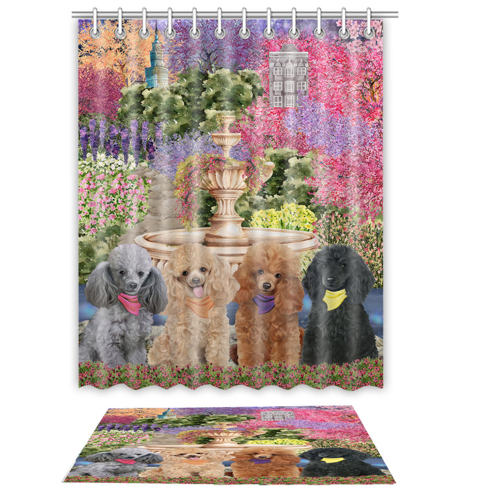 Poodle Shower Curtain & Bath Mat Set, Custom, Explore a Variety of Designs, Personalized, Curtains with hooks and Rug Bathroom Decor, Halloween Gift for Dog Lovers