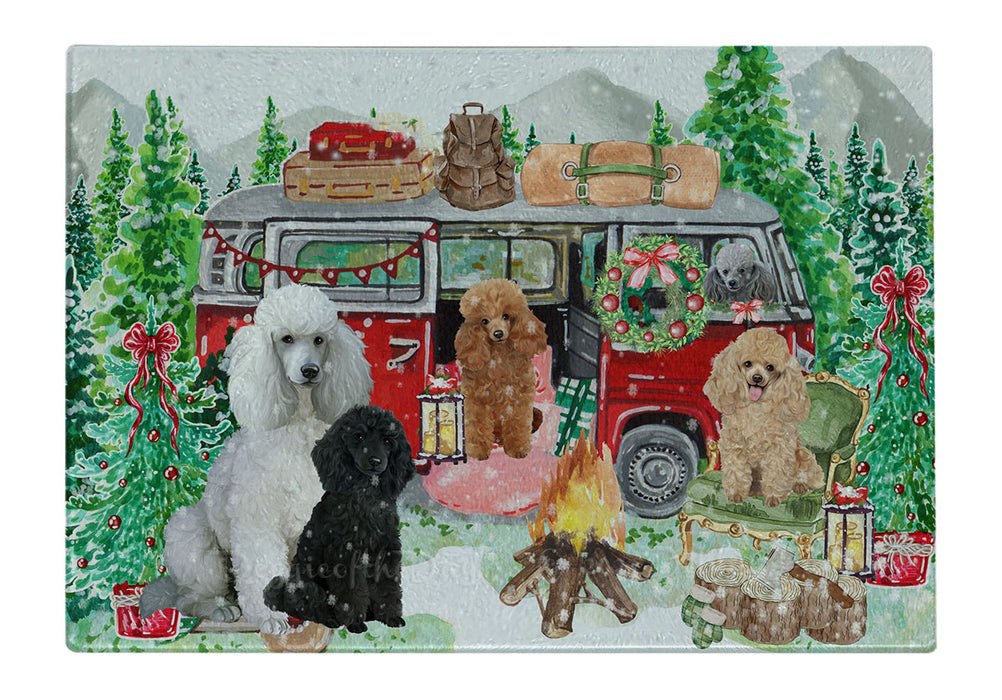 Christmas Time Camping with Poodle Dogs Cutting Board - For Kitchen - Scratch & Stain Resistant - Designed To Stay In Place - Easy To Clean By Hand - Perfect for Chopping Meats, Vegetables
