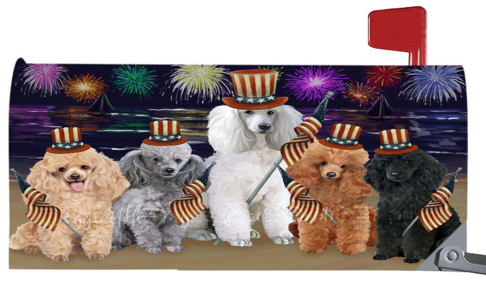 4th of July Independence Day Poodle Dogs Magnetic Mailbox Cover Both Sides Pet Theme Printed Decorative Letter Box Wrap Case Postbox Thick Magnetic Vinyl Material