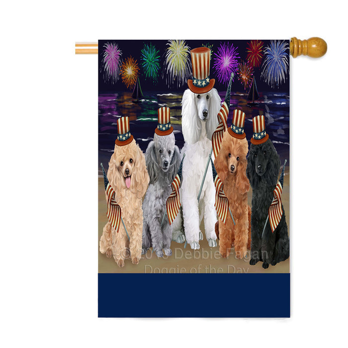 Personalized 4th of July Firework Poodle Dogs Custom House Flag FLG-DOTD-A58079