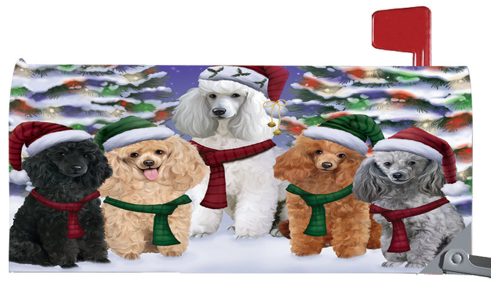 Magnetic Mailbox Cover Poodles Dog Christmas Family Portrait in Holiday Scenic Background MBC48243
